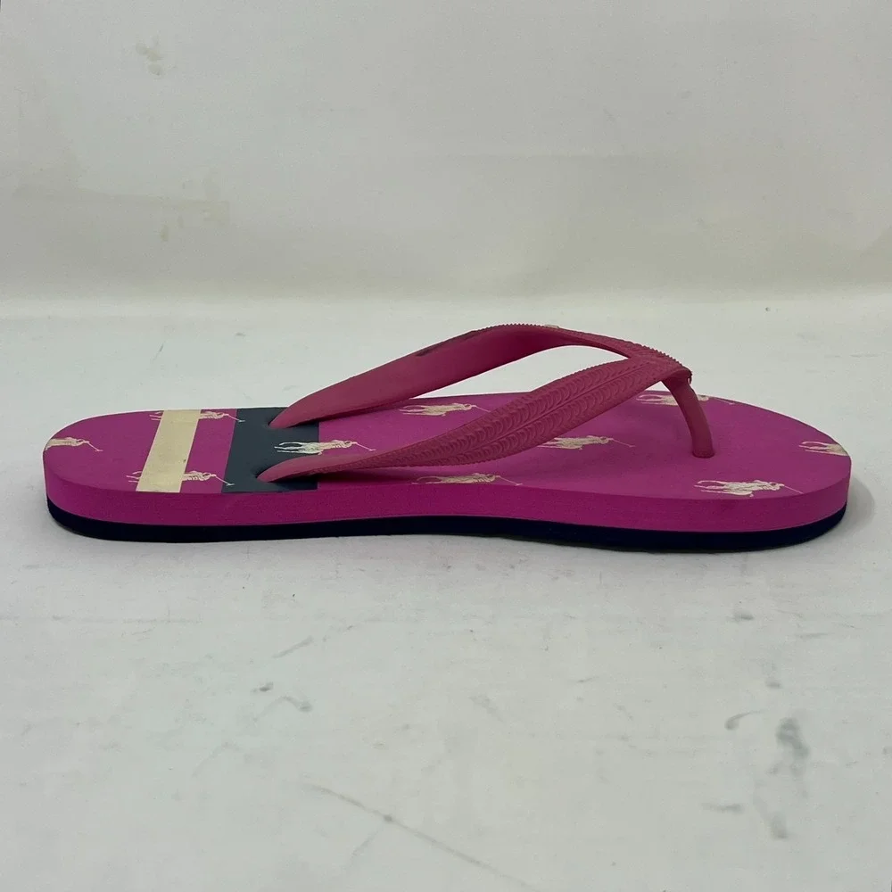 Polo Ralph Lauren Unisex Junior Flip Flop Pink/Ivory Pony Logo US Size 4 VTG NEW